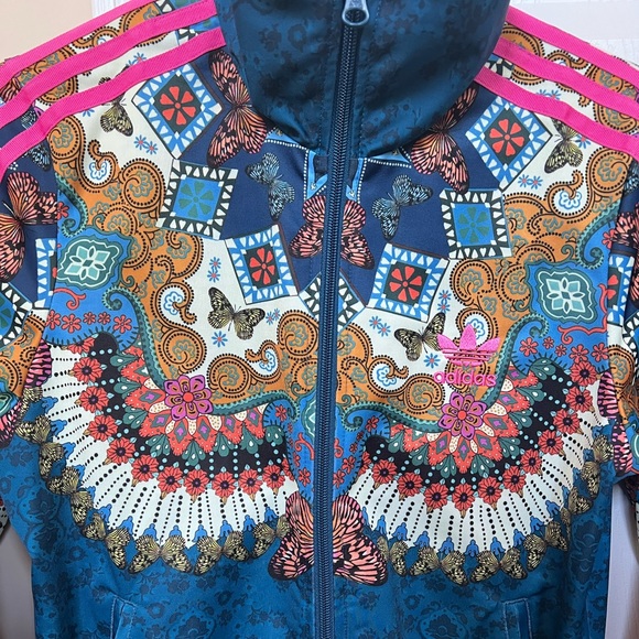 Adidas x Farm Rio Borbomix Floral Blue Pink Trim Track Jacket Bomber - Picture 9 of 12